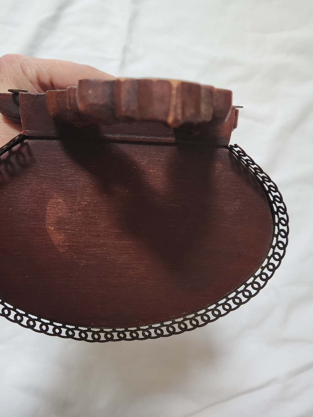 Syroco Ornate Two-Tier Wood & Brass Wall Shelf - Deep Mahogany - Picture 8 of 16